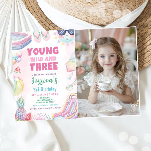 Young Wild And Three - Summer Girl Birthday Photo Invitation