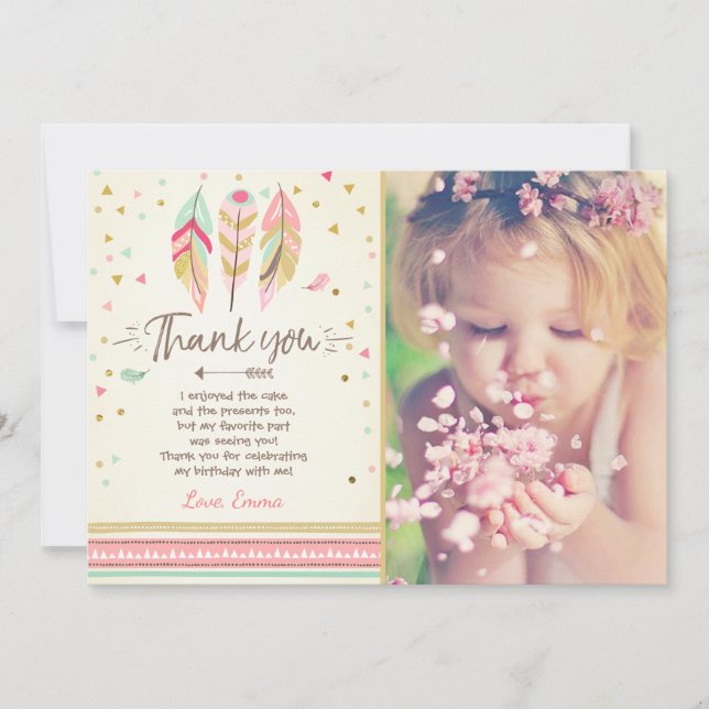 Young wild and three Thank You Card Feathers Boho (Front)