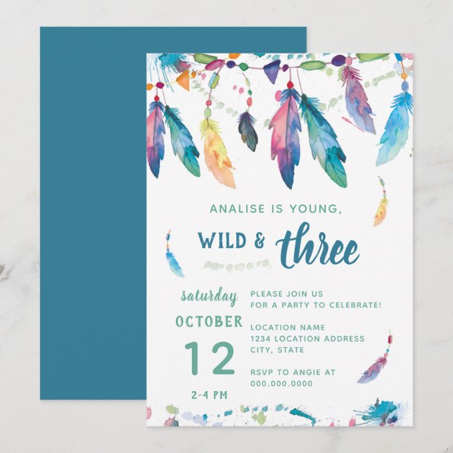 Young Wild and Three // Third Birthday Invitation (Front/Back)