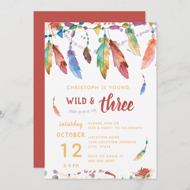 Young Wild and Three // Third Birthday Invitation (Front/Back)