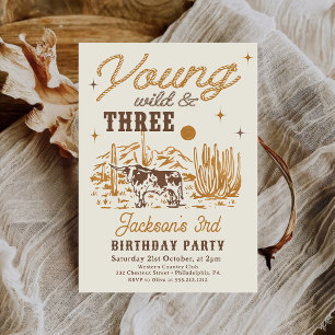 Young, Wild and Three Western Birthday Invitation