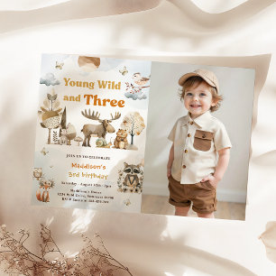Young Wild and Three Woodland Animals 3rd Photo  Invitation