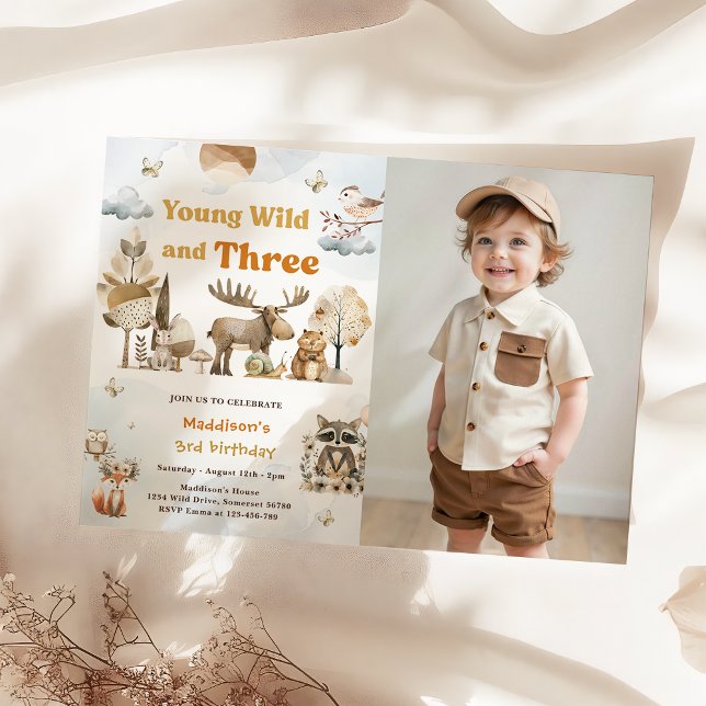 Young Wild and Three Woodland Animals 3rd Photo  Invitation (Creator Uploaded)