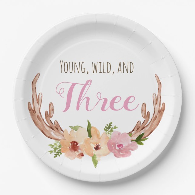 Young wild and three woodland birthday paper plate (Front)