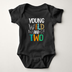 Young Wild And Two Funny 2nd Birthday Girl Boy Baby Bodysuit