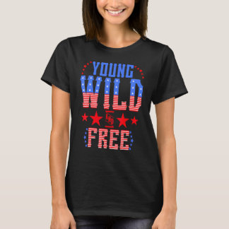 Young Wild & Free  Memorial Day Patriotic Mum Girl T-Shirt