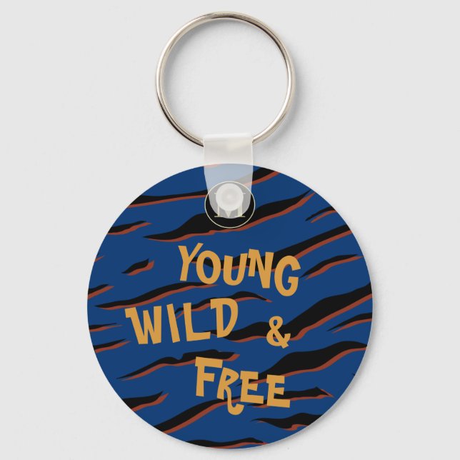 Young Wild Free Quote Tiger Stripes Navy Blue  Key Ring (Front)