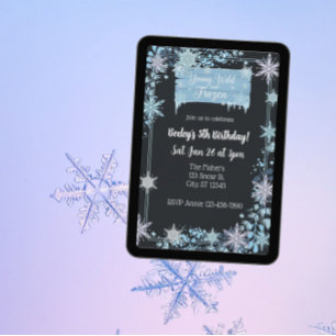 Young, Wild & Frozen Snowflake Birthday Invitation