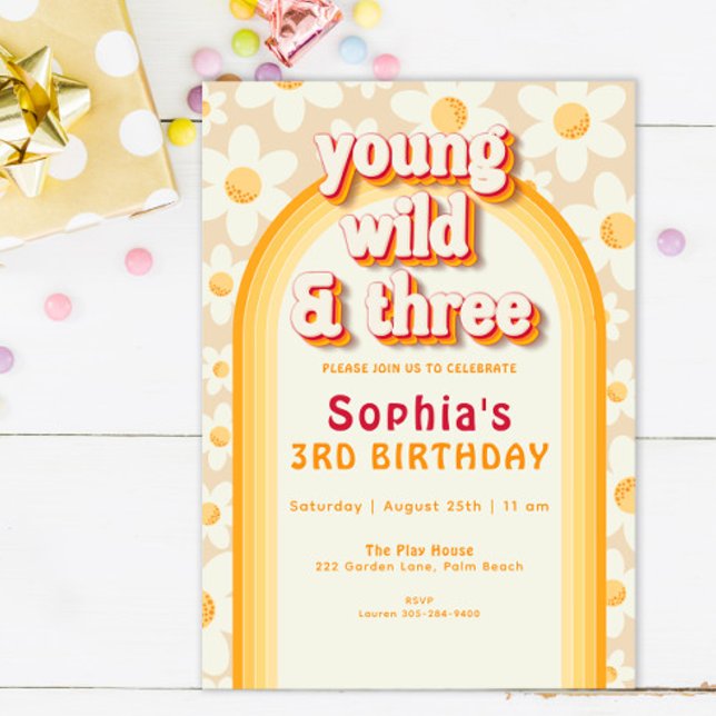 Young Wild & Three 3rd Birthday Invitation | Boho  (Creator Uploaded)