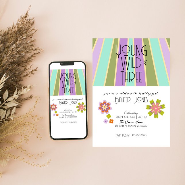 Young, Wild & Three | 3rd Birthday Invite | Cools (Creator Uploaded)