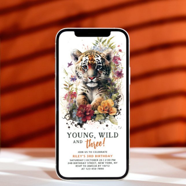 Young Wild Three 3rd Birthday Kids Cute Tiger Invitation (Creator Uploaded)