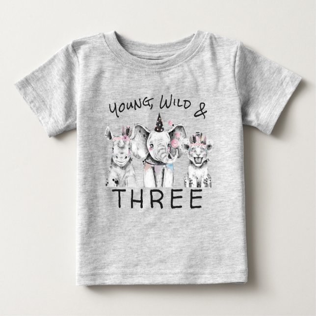 Young Wild & Three | 3rd Birthday T Shirt (Front)