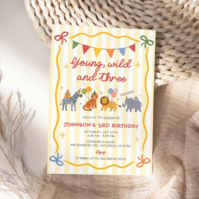 Young Wild & Three Animals 3rd Birthday Invitation (Creator Uploaded)