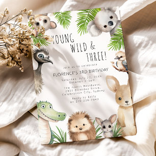 Young Wild & Three Aussie Animal 3rd Birthday Invitation