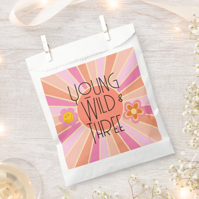 Young, Wild & Three | B-Day Favour Bag | Pink (Clipped)