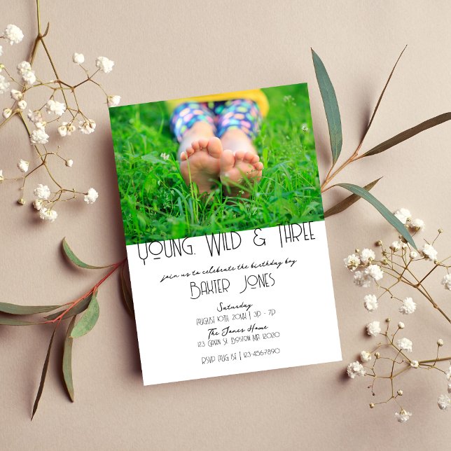 Young, Wild & Three | B-Day Photo Invite | Colour  (Creator Uploaded)