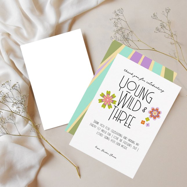 Young, Wild & Three | B-Day Thank You Card | Cools (Creator Uploaded)