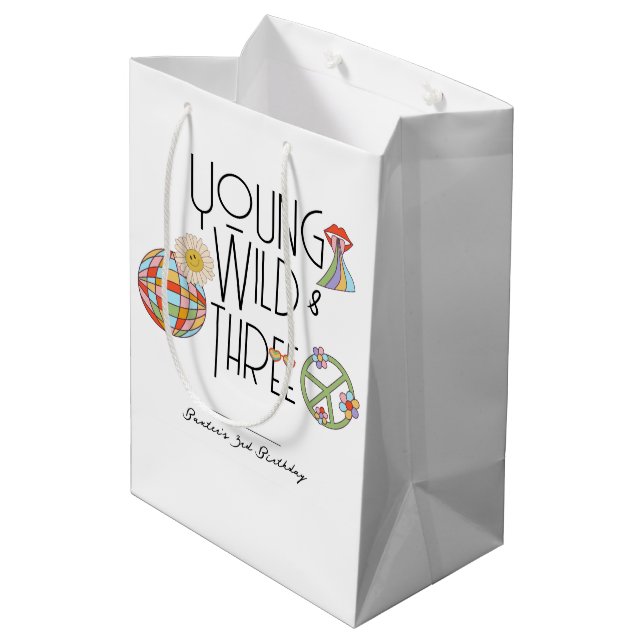 Young, Wild & Three | Birthday Gift Bag | Boho (Back Angled)