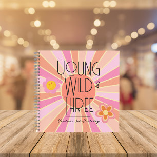 Young, Wild & Three   Birthday Guest Book   Pink