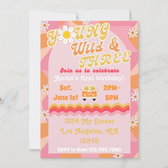 Young, Wild, & THREE Birthday Invitation (Front)