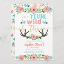 Young Wild & Three Birthday Invitation