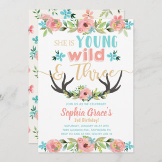 Young Wild & Three Birthday Invitation