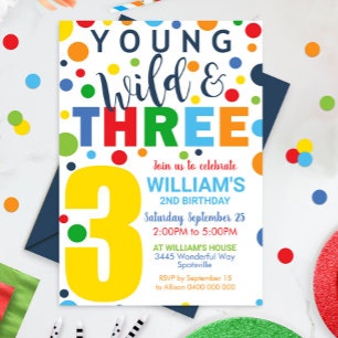 Young Wild Three Birthday Invite 3rd Birthday