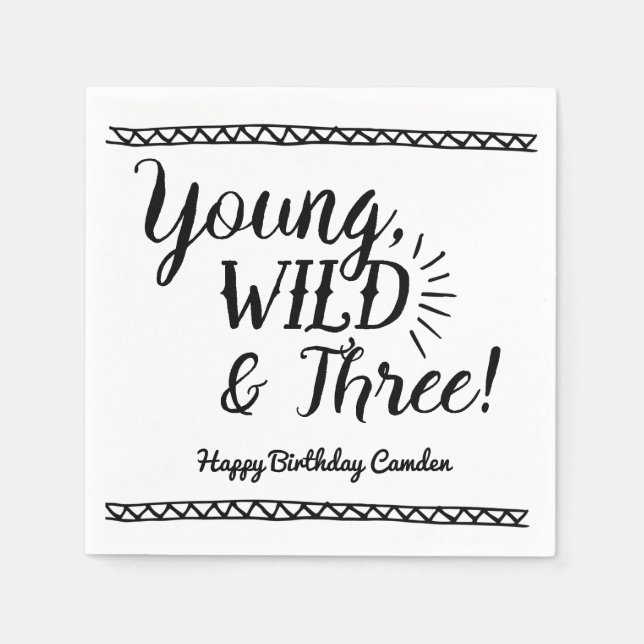 Young, Wild & Three Birthday napkin (Front)
