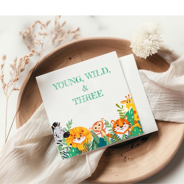 Young, Wild, & Three Birthday Paper Napkin (Creator Uploaded)