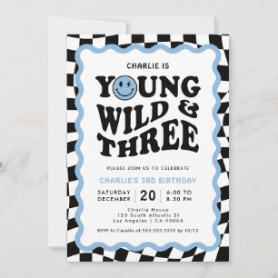 Young Wild & Three Blue Face Boy 3rd Birthday Invitation