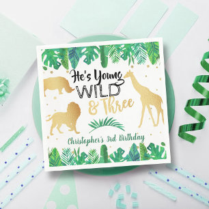 Young Wild & Three Boys Third Birthday Napkin