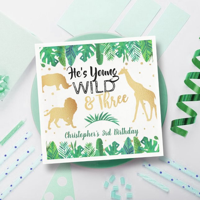 Young Wild & Three Boys Third Birthday Napkin (Creator Uploaded)