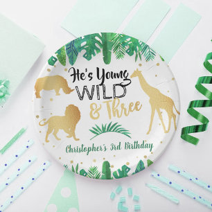 Young Wild & Three Boys Third Birthday Paper Plate