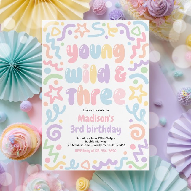 Young Wild & Three Confetti Balloon 3rd Birthday  Invitation (Creator Uploaded)