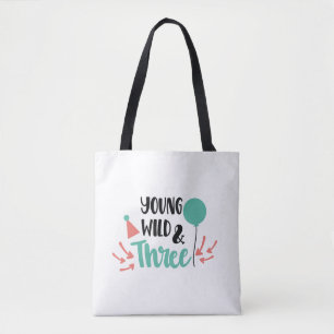 Young, Wild & Three – Cute 3rd Birthday Design Tote Bag