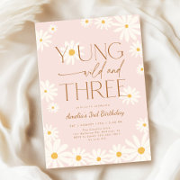 Young Wild Three Daisy Floral 3rd Birthday