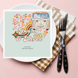Young wild & three daisy floral van 2nd birthday  napkin