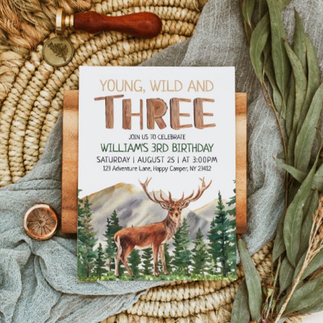 Young Wild & Three Deer Boys 3rd Birthday Invitation (Creator Uploaded)