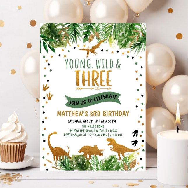 Young Wild & Three Dinosaur Birthday Invitation (Creator Uploaded)
