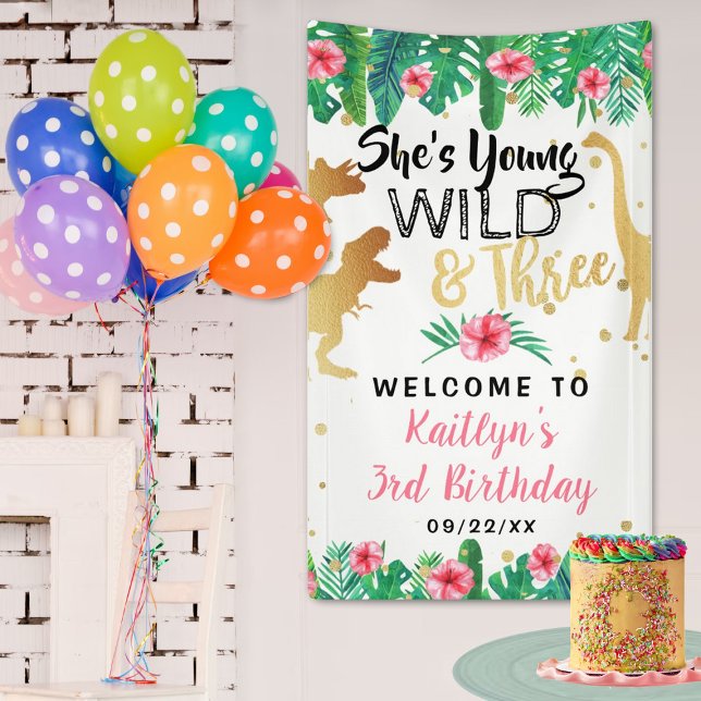Young Wild & Three Dinosaur Girls 3rd Birthday Banner (Creator Uploaded)