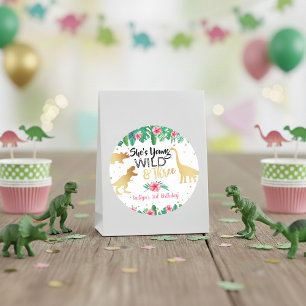 Young Wild & Three Dinosaur Girls Third Birthday Classic Round Sticker