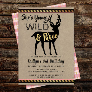 Young Wild & Three Girls 3rd Birthday Invitations