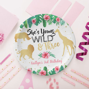 Young Wild & Three Girls Third Birthday Paper Plate