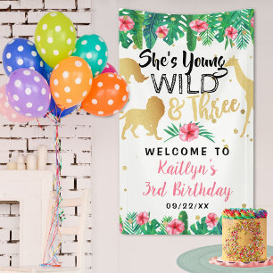 Young Wild & Three Girls Third Birthday Welcome Banner