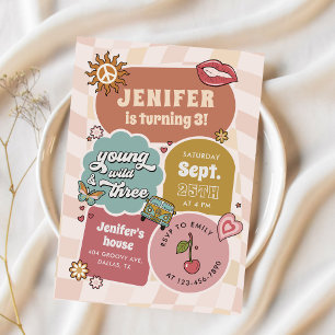 Young Wild & Three Groovy Daisy 3rd Birthday Invitation