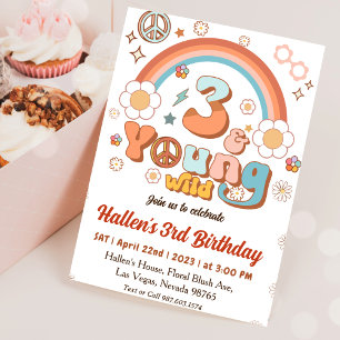 Young Wild & Three Groovy Rainbow 3rd Birthday Invitation