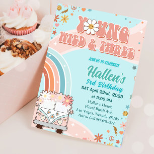 Young Wild & Three Groovy Rainbow 3rd Birthday Invitation