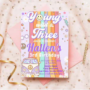 Young Wild & Three Groovy Rainbow 3rd Birthday Invitation