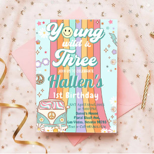 Young Wild & Three Groovy Rainbow 3rd Birthday Invitation