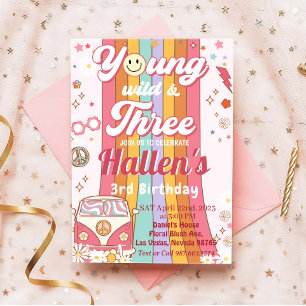 Young Wild & Three Groovy Rainbow 3rd Birthday Invitation